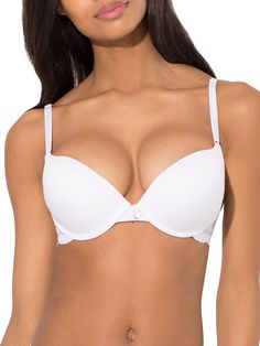 PRICES MAY VARY. Cup: 92% Polyester, 8% Spandex; Lace: 90% Nylon, 10% Spandex; 100% Nylon Imported Hook and Eye closure Hand Wash Only Bombshell bra adds 2 cup sizes instantly! Super-soft, molded double bump, push-up padding lifts you upward and inward adding the cleavage and fullness you crave. Perfect for tight or low-cut tops. This padded bra is complete with underwire support for an added, upward lift. Tighten the front adjustable straps to make the most out of your new-found cleavage. The b La Senza Bras, Low Cut Top, Lace Tshirt, Cute Bras, Cup Sizes, Everyday Bra, Womens Bras, Bra Styles, Teen Girls