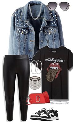 Bon Fire Outfit Women, Edgy Spring Denim Jacket For Alternative Fashion, Rock Jean Jacket, Rocker Denim Jacket, Plus Size Rocker Chic Outfits, Edgy Winter Denim Jacket, Faux Leather Legging Outfits, Rock N Roll Outfit, Rocker Chic Outfits