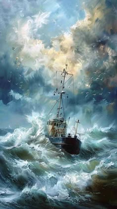 Pirate Ship Art, Storm Art, Boat Wallpaper, Boat Pictures, Ship Paintings, Stormy Sea