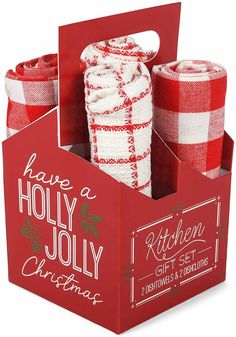 a red and white christmas gift set in a box