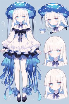 Jellyfish Hat Drawing, Cute Characters Design, Anime Outfit Ideas Character Design, Character Design Ideas Clothes, Sea Slug Oc, Mermaid Vtuber, Cute Pose Ref, Adopts Characters, Merfolk Character Design