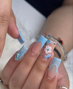 Nailart Blue, Baby Blue Acrylic Nails, Blue Acrylic Nails, Simple Acrylic Nails, Short Square Acrylic Nails, Pretty Gel Nails