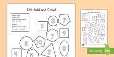 the roll and color worksheet with numbers on it