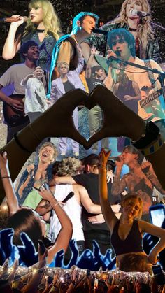 a collage of photos with people holding up their hands in the shape of a heart