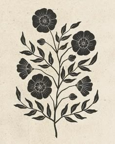 a black and white drawing of flowers