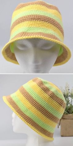 two hats on top of a white mannequin's head, one in yellow and the other in green