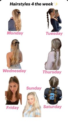 Easy Hairstyles For Medium Hair School, Week Hairstyles Ideas, Hairstyles For School Updos, Easy Cute Hair Styles For School, A Week Of Hairstyles, Hair For The Week, Cute Hair Inspo For School, Fast And Easy Hairstyles For School, Hair Styles For The Week