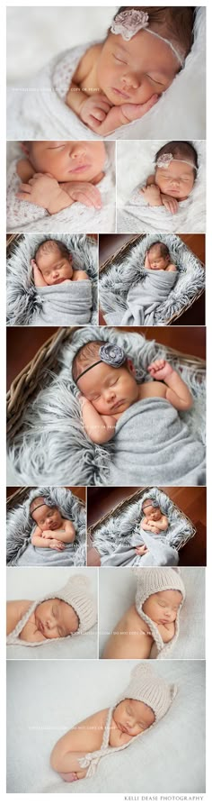 a collage of photos showing the process of making a newborn baby's head