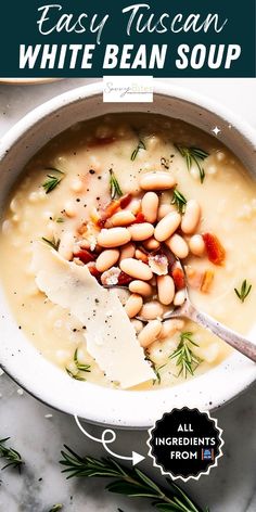 Enjoy a creamy and easy white bean soup with rosemary, bacon, and garlic. Ready in 30 minutes, this anti-inflammatory soup offers healthy comfort food. Inflammatory Soup, Creamy White Bean Soup, Soup With Rosemary, Tuscan Bean Soup, Aldi Recipes, Easy Bacon, Instant Pot Soup Recipes, Healthy Comfort, Dinner Meal Prep