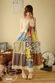 #mori, #morikei, #forestgirl Morikei Outfits, Maxi Skirt Tutorial, Mixing Patterns