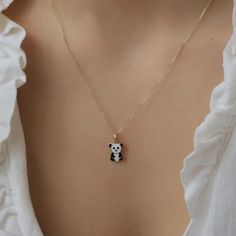 14k Real Gold Necklace White-Black Enamel Panda Pendant Minimalist Animal Design Dainty Gift for Women Christmas Valentine's Day Elegance ⓂMaterials & Specifications : Necklace Chain Lengths : 42 cm (16.5 in) 44 cm (17.3 in) 46 cm (18.1 in) 48 cm (18.8 in) 50 cm (19.6 in) Panda Pendant Width : 0.9 cm (0.35 in) Panda Pendant Length : 1.2 cm (0.47 in) 14k Gold Necklace With Black Enamel For Gift, Black Enamel Necklace For Gift, Yellow Gold Necklaces With Black Enamel For Gift, Sterling Silver Necklace With Yellow Gold And Black Enamel, Handmade Black Enamel Necklace, Gift Black Enamel Necklace, Personalized Black Enamel Jewelry, Dainty Enamel Jewelry With Adjustable Chain, Black Enamel Pendant Jewelry