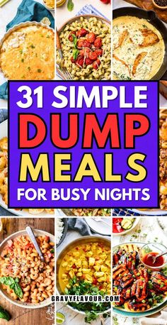 Dump Meals Quick Easy Meal Prep Dinners, Minimal Ingredient Recipes Dinner, Ali Rosen 15 Minute Meals, One Dump Crockpot Meals, One Pot Dump Meals, Busy Weeknight Dinners, Dump And Bake Dinners Healthy, Quick Dump Meals, Busy Day Recipes