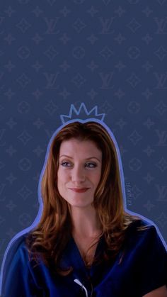 a woman with a crown on top of her head and an image of louis vuitton in the background