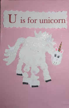 a unicorn made out of paper with the words u is for unicorn written on it