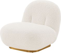 a white chair with gold legs and a sheepskin pattern on the back, sitting in front of a white background