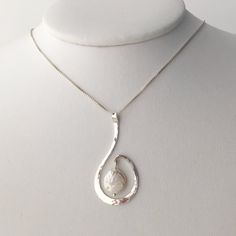 Embraced Baroque Pearl Pendant, Silver Spiral Pendant, Silver Pearl Pendant, Simple Pearl Pendant, Hammered Pearl Pendant - Etsy Hammered Pearl Jewelry Gift, Unique Silver Pearl Drop Necklace, Elegant Sterling Silver Swirl Necklace, Elegant Spiral Hand Forged Jewelry, Elegant Hand Forged Spiral Jewelry, Simple Pearl Pendant, Baroque Pearl Pendant, Spiral Pendant, Hammered Bangles