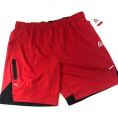 Reebok Basketball Shorts Tango Red With Black Trim 3xl Waist 42" Length 23" Inseam 9" Nwt 97/1003 Red Athleisure Athletic Shorts With Go-dry, Red Athleisure Go-dry Athletic Shorts, Red Go-dry Athleisure Shorts, Red Go-dry Athletic Shorts For Gym, Red Go-dry Athletic Shorts, Red Training Bottoms For Sports Season, Red Running Sportswear Shorts, Red Moisture-wicking Athleisure Shorts, Red Go-dry Sportswear Shorts