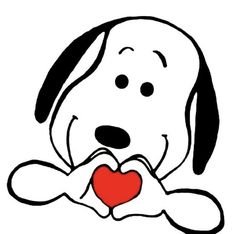 a cartoon dog with a heart in its mouth