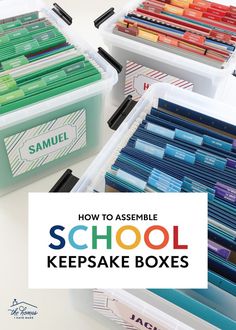 school keepsake boxes with the words how to assemble school keepsake boxes in them