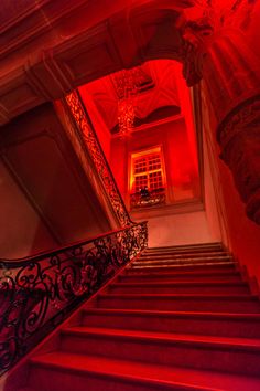 the stairs are lit up with red light