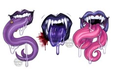 three different types of mouths with blood dripping from the mouth and tongues on them