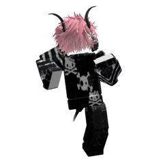 a cartoon character dressed in black and white with pink hair wearing a skull costume, standing on one leg