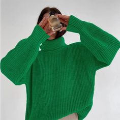 Never Worn. Size Large. Loose Turtleneck Sweater, Winter Turtleneck, Casual Turtleneck, Green Turtleneck, Winter Pullover, Ladies Turtleneck Sweaters, Thick Sweaters, Long Pullover, Womens Turtleneck