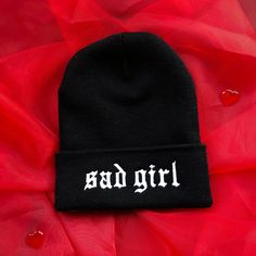 Sad Girl Beanie Embroidered text onto beanie beanie fits most 100% Acrylic Hand wash prefered Warrior Accessories, Beanie Fits, Beanie Outfit, Boys Beanie, Cute Beanies, Men's Beanies, Girl Beanie, Discipline Kids, Fashion Cap