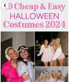 two women in costumes posing for pictures with the words cheap and easy halloween costumes 2014