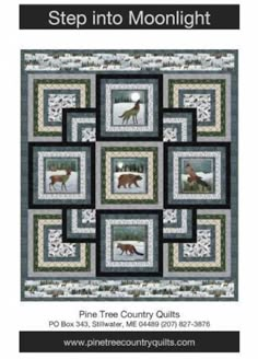 a quilt pattern with animals on it and the words, step into moonlight