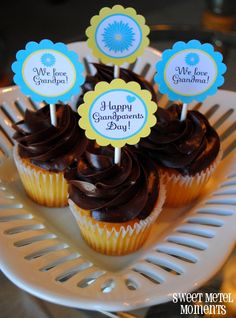 cupcakes with chocolate frosting sitting on a plate