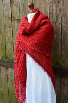 "Red scarf, 100 linen, women scarf, washed linen, linen wrap, spring scarf, 100 percent linen, natural linen, european linen, linen clothing. Red for you to get as elegant as you can be. This pure linen scarf is a perfect accessory for winter, spring outfits. Put on this red detail and feel gorgeous and comfortable or give somebody it as a gift to prove how much you love them. LINEN SCARF SPECIFICS: ○ Size: about 145x149 cm / 57,08\" x 58,66\" with fringes. ○ Color: red, red melange (red with bl Bohemian Linen Scarves For Spring, Bohemian Linen Shawl, Bohemian Linen Shawl Scarf, Winter Spring Outfits, Spring Scarf, Spring Scarves, Linen Scarves, Women Scarf, Linen Clothing