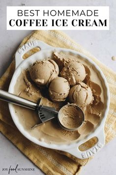 homemade coffee ice cream in a white bowl