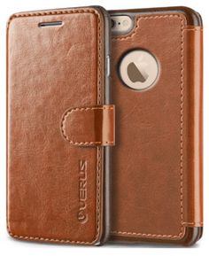 an iphone case with a card slot in the back and a leather cover on top