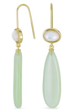 Finish your special occasion style with dangling double-drop gemstone earrings. 2" drop length French hook Silvertone plate or goldtone plate/gemstone Imported Luxury Gemstone Drop Earrings, Teardrop Jade Gemstone Earrings, Gold Jade Gemstone Earrings, 14k Gold-filled Gemstone Drop Earrings, Luxury Jade Gemstone Earrings, Opal Drop Earrings, Gemstone Drop Earrings, Feather Ring, Bling Jewelry