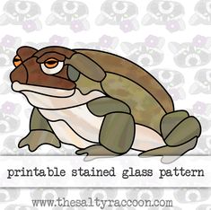 a frog sitting on top of a white and purple background with the words printable stained glass pattern