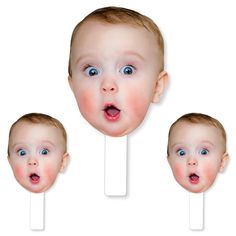 three images of a baby's face with blue eyes and one is sticking out his tongue