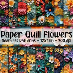 paper quill flowers seamless patterns - 12x8in 300px900