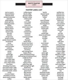 the pantry list is shown in pink and black, with words that read pantry labels