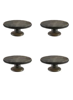 three round wooden table tops with beading on each one side and the other end