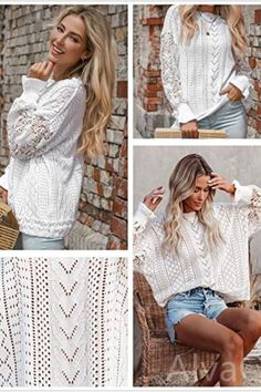 #fall outfits #fall outfits women #casual fall outfits #trendy fall outfits casual #comfy fall outfits #cute fall outfits plus size #trendy fall outfits for women #lazy fall outfits #curvy fall outfits Lace Knitwear, Women Fall Tops, Loose Pullover Sweater, Knit Sweaters, Lace Sweater