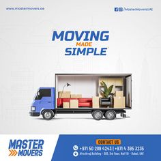 a moving truck with boxes on the back is shown in this ad for movers