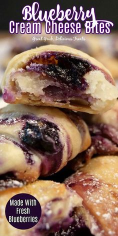 blueberry cream cheese bites stacked on top of each other