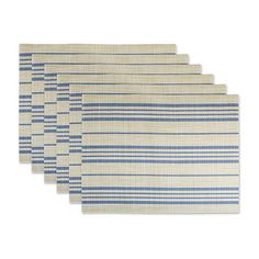 four blue and white striped placemats