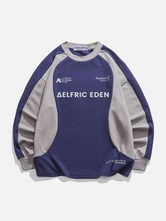 Aelfric Eden Vintage Colorblock Letter Print Sweatshirt – Aelfric eden Underground Clothing, Top Streetwear Brands, Sweatshirt Jean Jacket, Aelfric Eden, Unique Sweatshirt, Women Cargo Pants, Color Block Sweatshirt, Letter Print Sweatshirt, Clothing Details