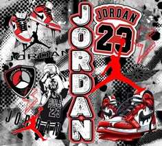 jordan basketball wallpaper with the name jordan 23 on it and images of different sports related items