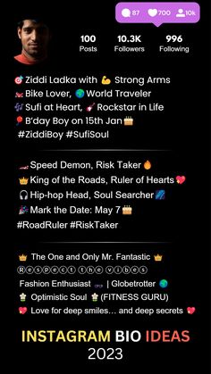 Instagram Bio for boys Best Instagram Bio For Boys, Seeking Arrangement Profile Bio, Attitude Bio For Instagram Boys, Insta Bio Ideas For Boys, Boys Bio For Instagram, Attractive Bio For Instagram, Aesthetic Bios For Instagram Boys, Best Instagram Bios For Boys, Swag Bio For Instagram