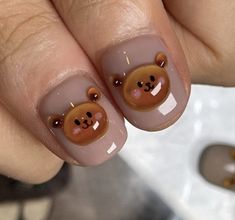 Bears Nails, Korean Nail Art, Korean Nails, Kawaii Nails, Funky Nails, Chic Nails, 3d Nails, Gorgeous Nails, Cute Acrylic Nails