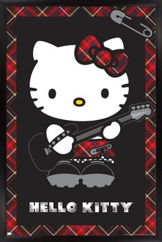 a hello kitty poster with an electric guitar