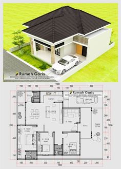 two story house plan with 3 bedroom and 2 bathrooms in the front, an open floor plan